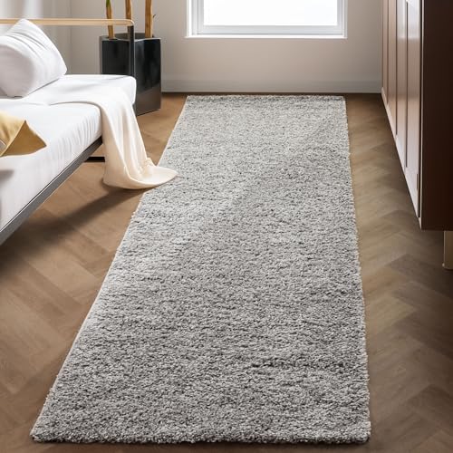 Carpettex Hochflor Teppich Wohnzimmer Shaggy Flokati Teppich Modern Einfarbig 80 x 250 cm Flur Teppich Läufer Hellgrau - Teppich Bettvorleger Schlafzimmer Weich Flauschig Waschbar Küchenläufer von Carpettex Teppich