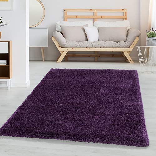 Carpettex Hochflor Teppich - Wohnzimmer Shaggy Flokati Modern Einfarbig 80 x 250 cm - Flur Läufer Lila - Bettvorleger Schlafzimmer Weich Flauschig Waschbar Küchenläufer von Carpettex Teppich