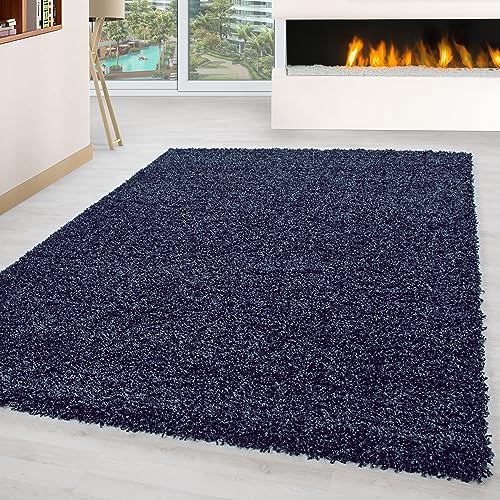 Carpettex Hochflor Teppich Wohnzimmer Shaggy Flokati Teppich Modern Einfarbig 80 x 250 cm Flur Teppich Läufer Marineblau - Teppich Bettvorleger Schlafzimmer Weich Flauschig Waschbar Küchenläufer von Carpettex Teppich