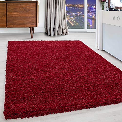 Carpettex Hochflor Teppich Wohnzimmer Shaggy Flokati Teppich Modern Einfarbig Kleiner 60 x 110 cm Flur Teppich Läufer Rot - Teppich Schlafzimmer Weich Flauschig Waschbar Küchenläufer von Carpettex Teppich