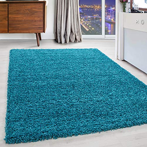 Carpettex Hochflor Teppich Wohnzimmer Shaggy Flokati Teppich Modern Einfarbig Kleiner 60 x 110 cm Flur Teppich Läufer Türkis - Teppich Schlafzimmer Weich Flauschig Waschbar Küchenläufer von Carpettex Teppich