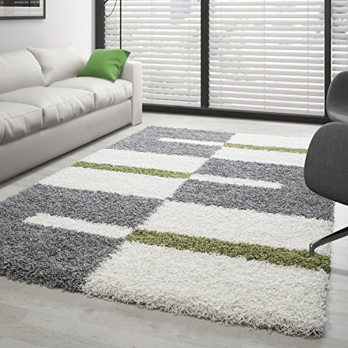 Carpettex Hochflor Teppich Wohnzimmer Shaggy Flokati Teppich Modern Kariert Design 120 x 170 cm Grün - Teppich Schlafzimmer Weich Flauschig Waschbar Teppich Küche Esszimmer - Langflor Teppiche von Carpettex Teppich