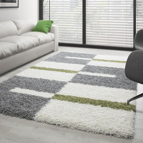 Carpettex Hochflor Teppich Wohnzimmer Shaggy Flokati Teppich Modern Kariert Design 240 x 340 cm Grün - Teppich Schlafzimmer Weich Flauschig Waschbar Teppich Küche Esszimmer - Langflor Teppiche von Carpettex Teppich
