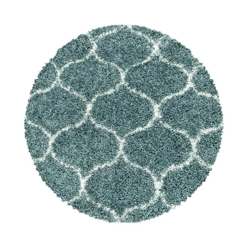 Carpettex Hochflor Teppich Wohnzimmer Shaggy Flokati Teppich Modern Skandinavisch Design 120 cm Rund Blau - Teppich Schlafzimmer Weich Flauschig Waschbar Teppich Küche Esszimmer - Langflor Teppiche von Carpettex Teppich