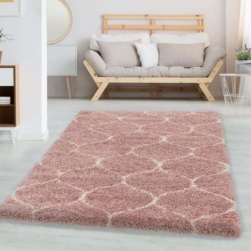 Carpettex Hochflor Teppich Wohnzimmer Shaggy Flokati Teppich Modern Skandinavisch Design 120 x 170 cm Rosa - Teppich Schlafzimmer Weich Flauschig Waschbar Teppich Küche Esszimmer - Langflor Teppiche von Carpettex Teppich