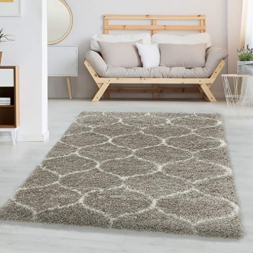 Carpettex Hochflor Teppich Wohnzimmer Shaggy Flokati Teppich Modern Skandinavisch Design 140 x 200 cm Beige - Teppich Schlafzimmer Weich Flauschig Waschbar Teppich Küche Esszimmer - Langflor Teppiche von Carpettex Teppich