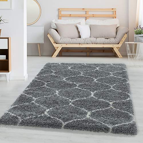 Carpettex Hochflor Teppich - Wohnzimmer Shaggy Flokati Modern Skandinavisch Design 160 x 230 cm Grau - Schlafzimmer Weich Flauschig Waschbar - Küche Esszimmer Langflor von Carpettex Teppich