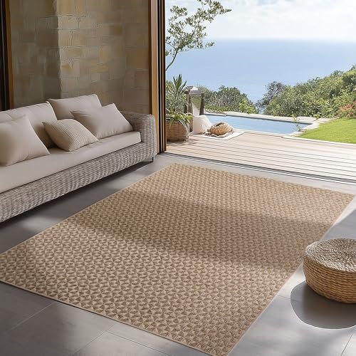 Carpettex Indoor Outdoor Teppich wetterfest Beige 160x230 cm Läufer, UV-beständig, Ideal für Küche, Balkon, Terrasse, Wohnzimmer und Esszimmer, Karo-Design im Boho Stil Carpettex Indoor Outdoor Teppich wetterfest Beige 160x230 cm Läufer, UV-beständig, Ideal für Küche, Balkon, Terrasse, Wohnzimmer und Esszimmer, Karo-Design im Boho Stil von Carpettex Teppich