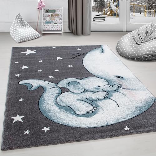 Carpettex Kinderteppich Elefant Design Blau 120 x 170 cm - Kurzflor Teppich Kinderzimmer für Mädchen und Jungen Pflegeleicht Weich - Waschbarer Spielteppich Babyteppich Gaming Teppich Babyzimmer von Carpettex Teppich