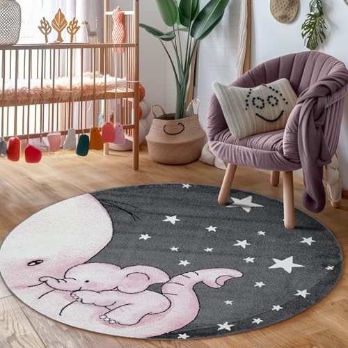 Carpettex Kinderteppich Elefant Design Pink 160 cm Rund - Kurzflor Teppich Kinderzimmer für Mädchen und Jungen Pflegeleicht Weich - Waschbarer Spielteppich Babyteppich Gaming Teppich Babyzimmer Carpettex Kinderteppich Elefant Design Pink 160 cm Rund - Kurzflor Teppich Kinderzimmer für Mädchen und Jungen Pflegeleicht Weich - Waschbarer Spielteppich Babyteppich Gaming Teppich Babyzimmer von Carpettex Teppich