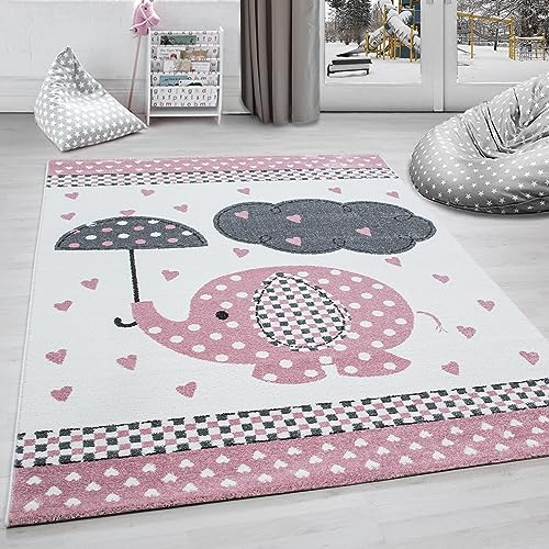 Carpettex Kinderteppich Elefant Design Pink 160 x 230 cm - Kurzflor Teppich Kinderzimmer für Mädchen und Jungen Pflegeleicht Weich - Waschbarer Spielteppich Babyteppich Gaming Teppich Babyzimmer von Carpettex Teppich