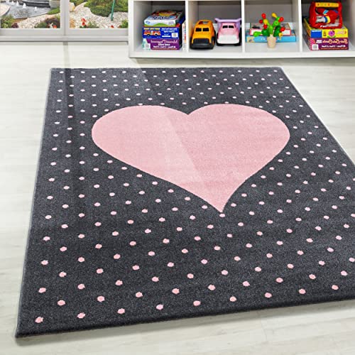 Carpettex Kinderteppich Herz-Design Pink 160 x 230 cm - Kurzflor Teppich Kinderzimmer für Mädchen und Jungen Pflegeleicht Weicher Flor - Spielteppich Babyteppich Gaming Teppich Babyzimmer von Carpettex Teppich