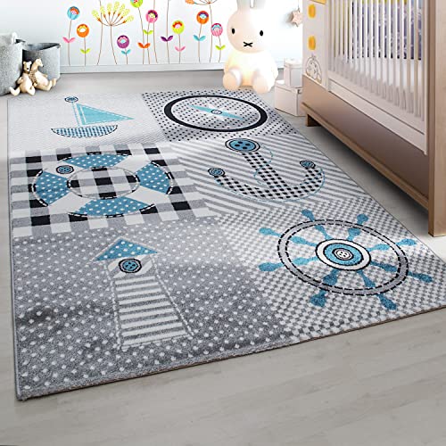 Carpettex Kinderteppich Piraten Design Grau 120 x 170 cm - Kurzflor Teppich Kinderzimmer für Mädchen und Jungen Pflegeleicht Weich - Waschbarer Spielteppich Babyteppich Gaming Teppich Babyzimmer von Carpettex Teppich