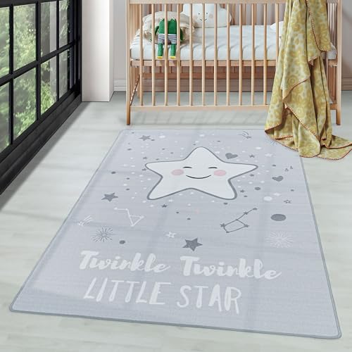 Carpettex Kinderteppich Stern Design Grau 140 x 200 cm - Kurzflor Teppich Kinderzimmer für Mädchen und Jungen rutschfest Weicher Flor - Waschbarer Spielteppich Babyteppich Gaming Teppich Babyzimmer von Carpettex Teppich