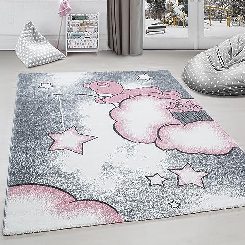Kinderteppich Mädchen süße Bär Design Babyzimmer Teppich Kinderzimmer Pflegeleicht, Farbe: Pink, Größe: 80 x 150 cm von Carpettex Teppich