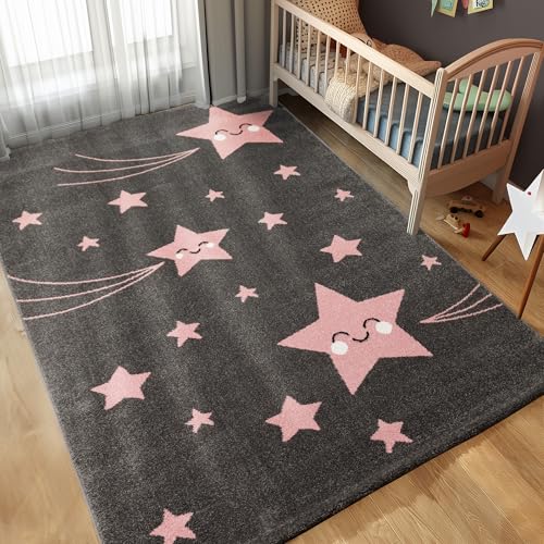 Carpettex Kinderteppich süße Stern Design Pink 200 x 290 cm - Kurzflor Teppich Kinderzimmer für Mädchen und Jungen Pflegeleicht Weich - Waschbarer Spielteppich Babyteppich Gaming Teppich Babyzimmer von Carpettex Teppich