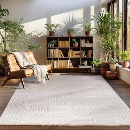 Carpettex Teppich Läufer Flur Wohnzimmerteppich Beige 80 x 150 cm Teppich Skandinavisch Stil Teppich 3D Effekt - Waschbarer Bettvorleger Schlafzimmer Küchenläufer Boho Muster Weich Flauschig von Carpettex Teppich