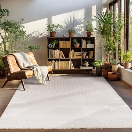 Carpettex Kurzflor Teppich Läufer Flur Wohnzimmerteppich Beige 80 x 150 cm Teppich Skandinavisch Stil Teppich 3D Effekt - Waschbarer Bettvorleger Schlafzimmer Küchenläufer Boho Muster Weich Flauschig von Carpettex Teppich