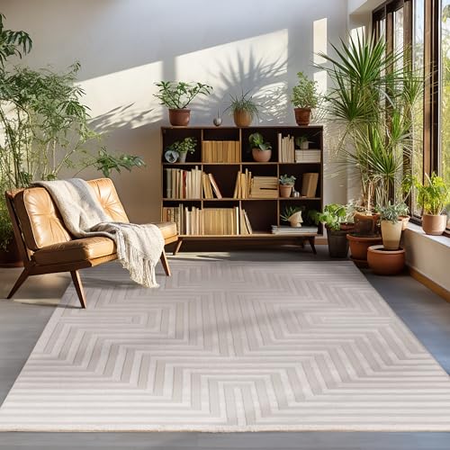 Carpettex Kurzflor Teppich Läufer Flur Wohnzimmerteppich Beige Teppich Skandinavisch Stil Teppich 3D Effekt 80 x 250 cm - Waschbarer Bettvorleger Schlafzimmer Küchenläufer Geometrisches Muster Weich von Carpettex Teppich