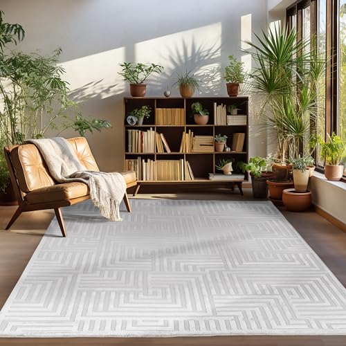 Carpettex Kurzflor Teppich Läufer Flur Wohnzimmerteppich Grau 80 x 150 cm Teppich Skandinavisch Stil Teppich 3D Effekt - Waschbarer Bettvorleger Schlafzimmer Küchenläufer Geometrisches Muster Weich von Carpettex Teppich