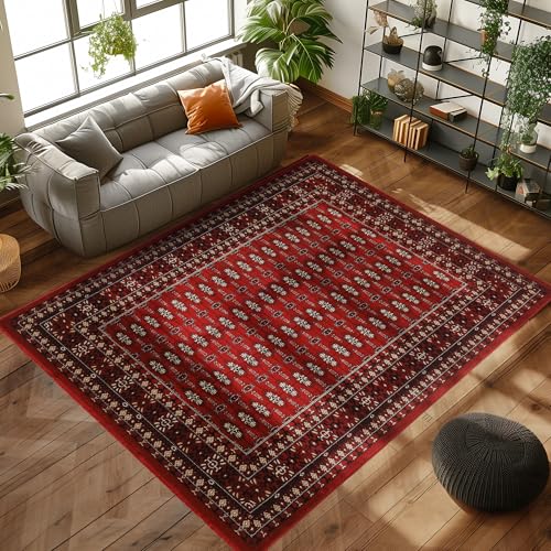 Carpettex Kurzflor Teppich Orientalisch Läufer Wohnzimmerteppich Klassisch Optik Rot 80 x 150 cm - Orientteppich Vintage Teppich Schlafzimmer Weich Orientalischer Teppich Waschbar Küchenläufer Flur von Carpettex Teppich