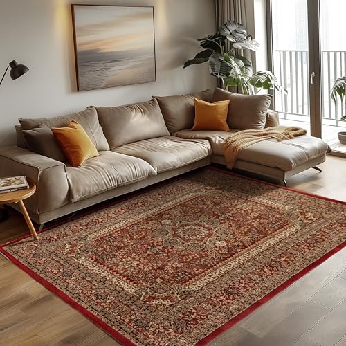 Carpettex Kurzflor Teppich Orientalisch Wohnzimmerteppich Klassisch Optik Webteppich Rot 160 x 230 cm - Orientteppich Vintage Teppich Schlafzimmer Weich Orientalischer Teppich Waschbar Küchenteppich von Carpettex Teppich