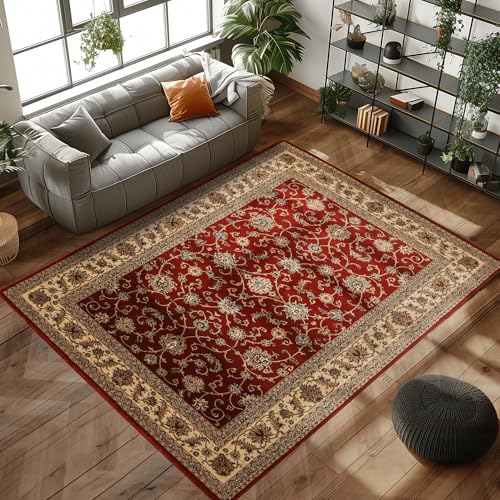 Carpettex Kurzflor Teppich Orientalisch Wohnzimmerteppich Klassisch Optik Webteppich Rot 240 x 340 cm - Orientteppich Vintage Teppich Schlafzimmer Weich Orientalischer Teppich Waschbar Küchenteppich von Carpettex Teppich