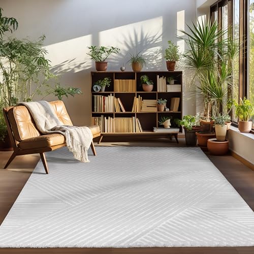 Carpettex Kurzflor Teppich Wohnzimmer Grau Teppich Skandinavisch Stil Teppich 3D Effekt Groß 280 x 370 cm (300x400) - Waschbarer Teppich Schlafzimmer Küchenteppich Boho Design Weich und Flauschig von Carpettex Teppich