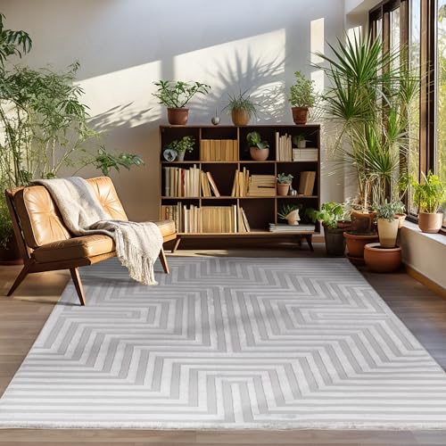 Carpettex Kurzflor Teppich Wohnzimmer Grau Teppich Skandinavisch Stil Teppich 3D Effekt Teppich 120 x 170 cm - Waschbarer Teppich Schlafzimmer Küchenteppich Geometrisches Muster Weich und Flauschig von Carpettex Teppich