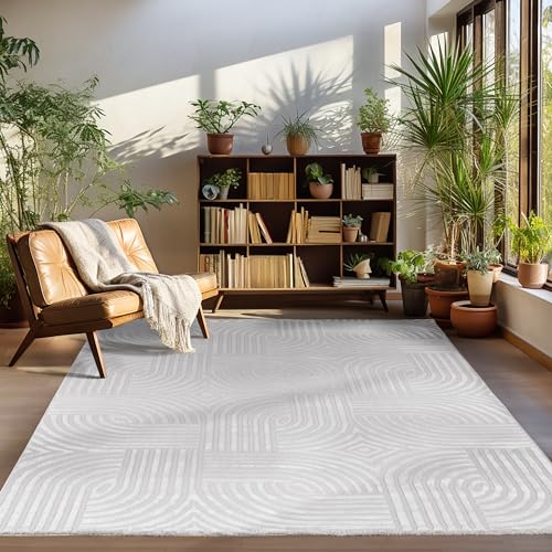 Carpettex Kurzflor Teppich Wohnzimmer Grau Teppich Skandinavisch Stil Teppich 3D Effekt Teppich 140 x 200 cm - Waschbarer Teppich Schlafzimmer Küchenteppich Boho Muster Weicher-Flauschiger Teppich von Carpettex Teppich
