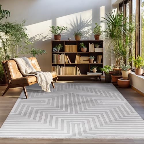 Carpettex Kurzflor Teppich Wohnzimmer Grau Teppich Skandinavisch Stil Teppich 3D Effekt Teppich 160 x 230 cm - Waschbarer Teppich Schlafzimmer Küchenteppich Geometrisches Muster Weich und Flauschig von Carpettex Teppich