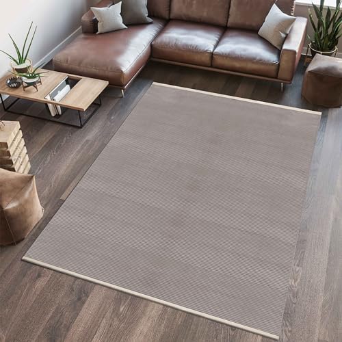 Carpettex Kurzflor Teppich Wohnzimmer Modern Einfarbig Design Dünner Teppich 200x300 Braun - Waschbarer Teppich Schlafzimmer 200 x 290 cm Boho-Stil Anti Rutsch Teppiche Esszimmer - Küchenteppich Halı von Carpettex Teppich