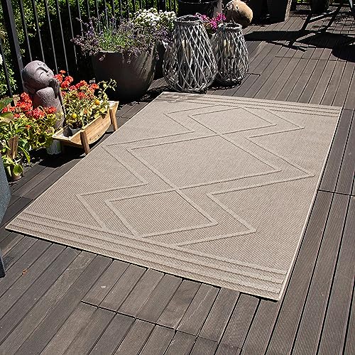 Carpettex Outdoor Teppich Wetterfest 140 x 200 cm Sisaloptik Beige - Ideal für Balkon, Garten, Terrasse, Camping und als Küchenteppich - Waschbarer Teppich, Boho Design, Flachgewebe von Carpettex Teppich