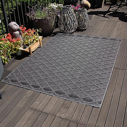 Carpettex Outdoor Teppich Wetterfest 160x230 cm Sisaloptik Grau - Ideal für Balkon, Garten, Terrasse, Camping und als Küchenteppich - Waschbarer Teppich, Rauten Design, Flachgewebe von Carpettex Teppich