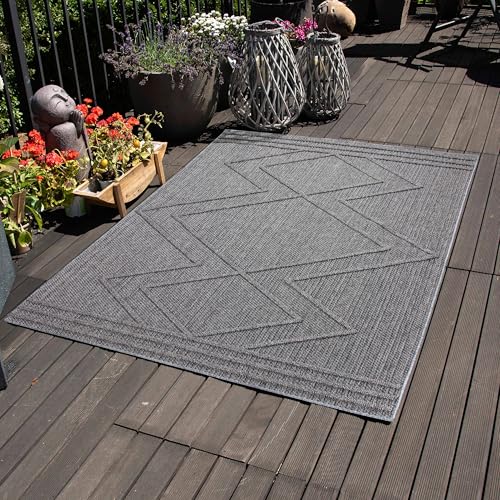 Carpettex Outdoor Teppich Wetterfest 80 x 250 cm Läufer, Sisaloptik, Grau - Ideal für Balkon, Garten, Terrasse, Camping und als Küchenläufer - Waschbarer Teppich, Boho Design, Flachgewebe von Carpettex Teppich