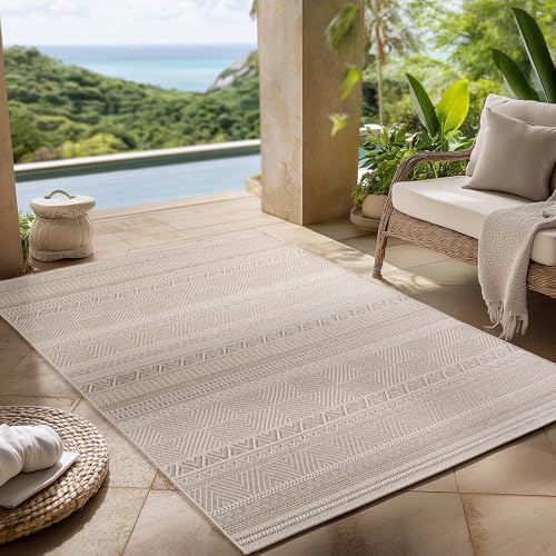 Carpettex Outdoor Teppich wetterfest Beige 160x230 cm, UV-beständig, ideal für Küche, Balkon, Terrasse, Garten auch Wohnzimmer und Esszimmer, Skandinavisches Boho-Design, Pflegeleicht Carpettex Outdoor Teppich wetterfest Beige 160x230 cm, UV-beständig, ideal für Küche, Balkon, Terrasse, Garten auch Wohnzimmer und Esszimmer, Skandinavisches Boho-Design, Pflegeleicht von Carpettex Teppich