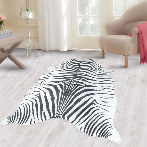 Carpettex Teppich Fellteppich Kuhfell Tigerfell imitat Digitaldruck Waschbar rutschfest, Farbe: Schwarz, Größe: 100 x 135 cm von Carpettex Teppich