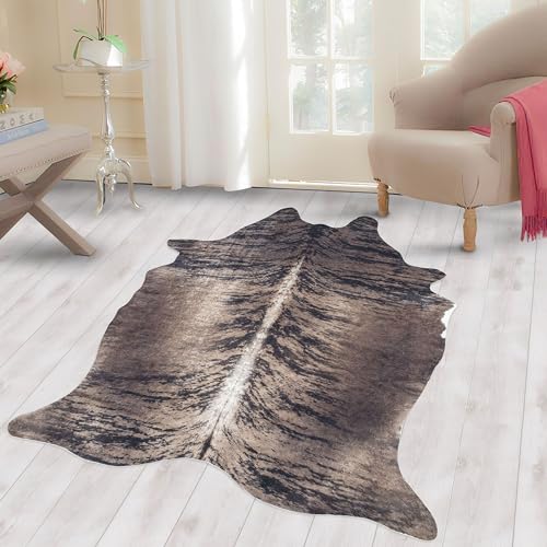 Carpettex Teppich Fellteppich Kunstfell Rinderfell Imitat Kuhmotiv Digitaldruck Waschbar rutschfest, Farbe: Braun, Größe: 100 x 135 cm von Carpettex Teppich