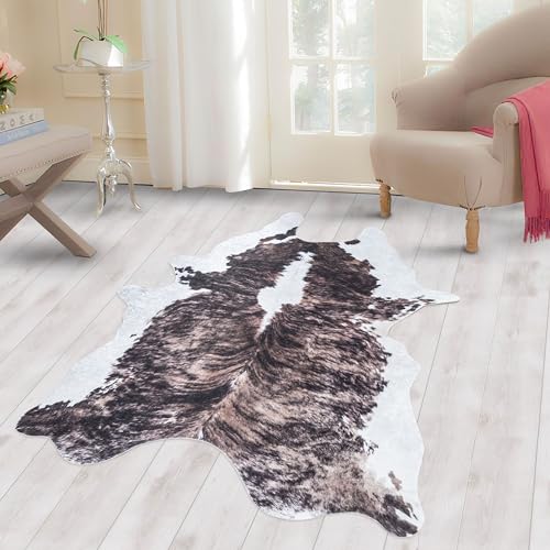 Waschbarer Teppich Deko Wohnzimmer Teppich Schlafzimmer Läufer Flur Fellteppich Kunstfell Teppich rutschfest Rinder-Design, Größe: 150 x 200 cm, Farbe: Dunkelbraun von Carpettex Teppich