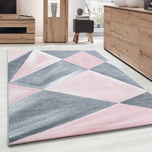 Carpettex Teppich Modern Geometrisches Design Pink 200x290 cm Weicher Teppich Schlafzimmer Wohnzimmer Esszimmer Geeignet für Räume mit Fußbodenheizung von Carpettex Teppich