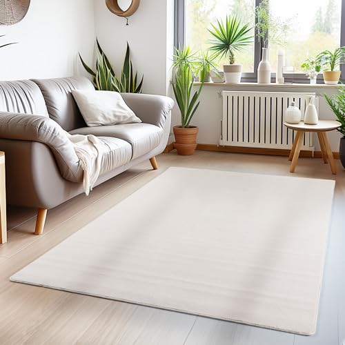 Carpettex Teppich Wohnzimmer Anti-Rutsch Teppich Waschbar in Waschmaschine 120 x 170 cm Creme - Moderner Flauschiger Kurzflor Teppich Extra Weich Schlafzimmer Küche Flur Esszimmer Kinderzimmer von Carpettex Teppich