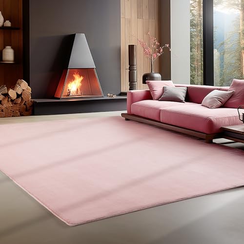 Carpettex Teppich Wohnzimmer Anti-Rutsch Teppich Waschbar in Waschmaschine 120 x 170 cm Rosa - Moderner Flauschiger Kurzflor Teppich Extra Weich Schlafzimmer Küche Flur Esszimmer Kinderzimmer von Carpettex Teppich