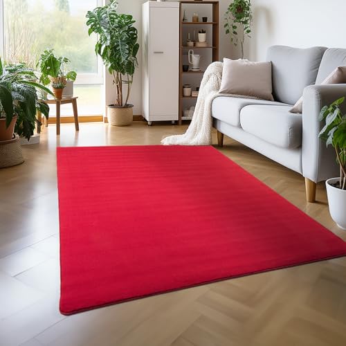 Carpettex Teppich Wohnzimmer Anti-Rutsch Teppich Waschbar in Waschmaschine 120 x 170 cm Rot - Moderner Flauschiger Kurzflor Teppich Extra Weich Schlafzimmer Küche Flur Esszimmer Kinderzimmer von Carpettex Teppich