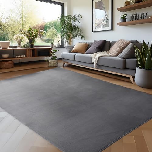 Carpettex Teppich Wohnzimmer Anti-Rutsch Teppich Waschbar in Waschmaschine 160 x 230 cm Grau - Moderner Flauschiger Kurzflor Teppich Extra Weich Schlafzimmer Küche Flur Esszimmer Kinderzimmer von Carpettex Teppich