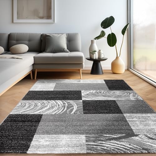 Carpettex Teppich Wohnzimmer Kurzflor 120 x 170 cm Modern Abstrakt Kariert Design Schwarz - Teppich Schlafzimmer Extra Weich Flauschig Waschbar Küchenteppich - Esszimmer Kinderzimmer Wohnzimmerteppich von Carpettex Teppich