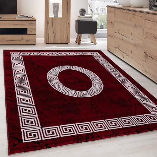 Carpettex Teppich Wohnzimmer Kurzflor 120 x 170 cm Rot Modern Mäander-Design -Teppich Schlafzimmer Flauschig Extra Weich Waschbar Küchenteppich Teppich Esszimmer Kinderzimmer Wohnzimmerteppich von Carpettex Teppich