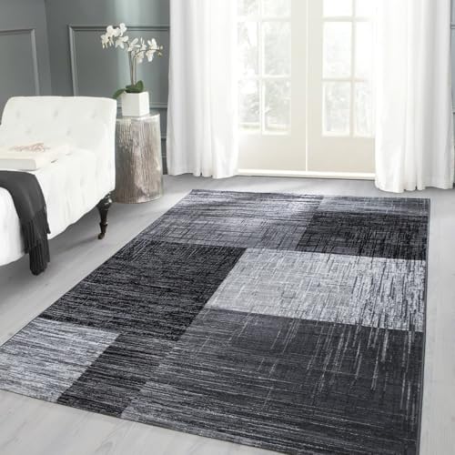 Carpettex Teppich Wohnzimmer Kurzflor 120 x 170 cm Schwarz Modern Abstrakt Kariert Design -Teppich Schlafzimmer Flauschig Weich Waschbar Küchenteppich Teppich Esszimmer Kinderzimmer Wohnzimmerteppich von Carpettex Teppich