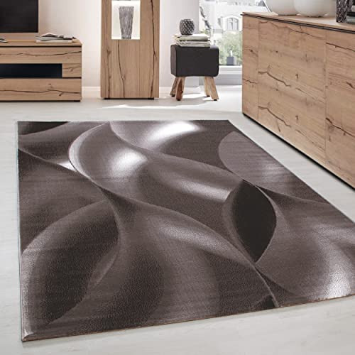 Carpettex Teppich Wohnzimmer Kurzflor 140 x 200 cm Braun Modern Abstrakt Wellen Design -Teppich Schlafzimmer Flauschig Weich Waschbar Küchenteppich Teppich Esszimmer Kinderzimmer Wohnzimmerteppich von Carpettex Teppich