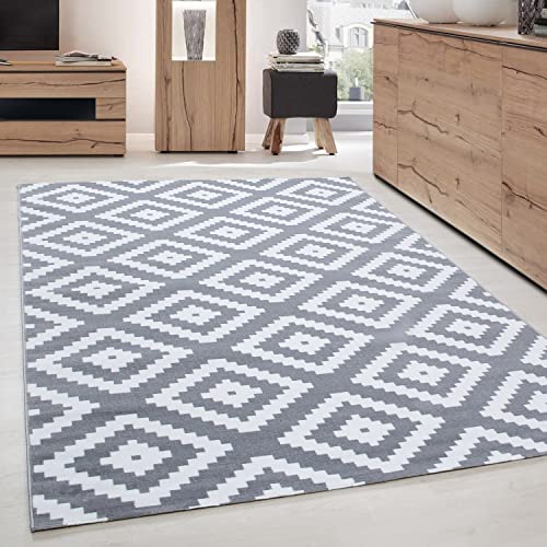 Carpettex Teppich Wohnzimmer Kurzflor 140 x 200 cm Grau Modern Geometrisch Design -Teppich Schlafzimmer Flauschig Extra Weich Waschbar Küchenteppich Teppich Esszimmer Kinderzimmer Wohnzimmerteppich von Carpettex Teppich