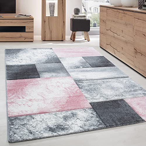 Carpettex Teppich Wohnzimmer Kurzflor 140 x 200 cm Modern Kariert Design Pink - Teppich Schlafzimmer Weich Flauschig Waschbar Küchenteppich - Esszimmer Kinderzimmer Flur Teppich Wohnzimmerteppich von Carpettex Teppich